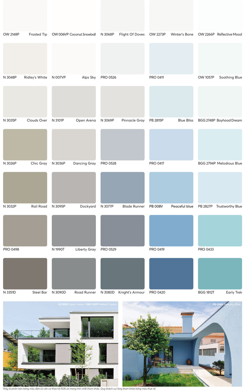 Nhóm màu sáng và trung tính trong bảng màu sơn nội thất Nippon Nhóm màu sáng và trung tính trong bảng màu sơn nội thất Nippon
