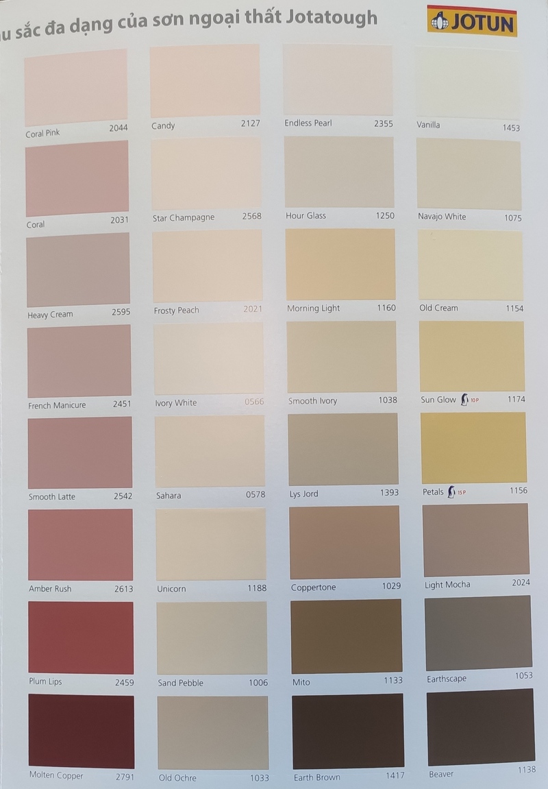 Bảng màu sơn Jotun ngoài trời cập nhật mới nhất Bảng màu sơn Jotun ngoài trời cập nhật mới nhất