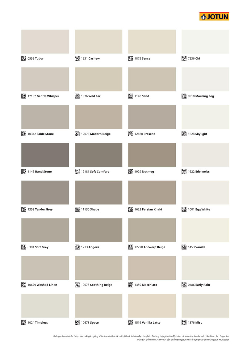 Bảng màu sơn nội thất Jotun đẹp, sang trọng Bảng màu sơn nội thất Jotun đẹp, sang trọng