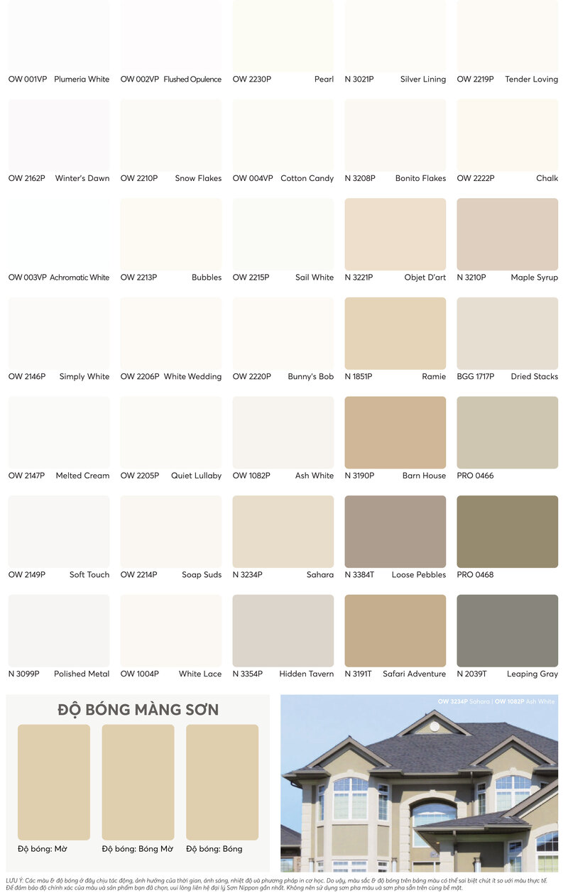 Nhóm màu sáng và trung tính trong bảng màu sơn nội thất Nippon Nhóm màu sáng và trung tính trong bảng màu sơn nội thất Nippon