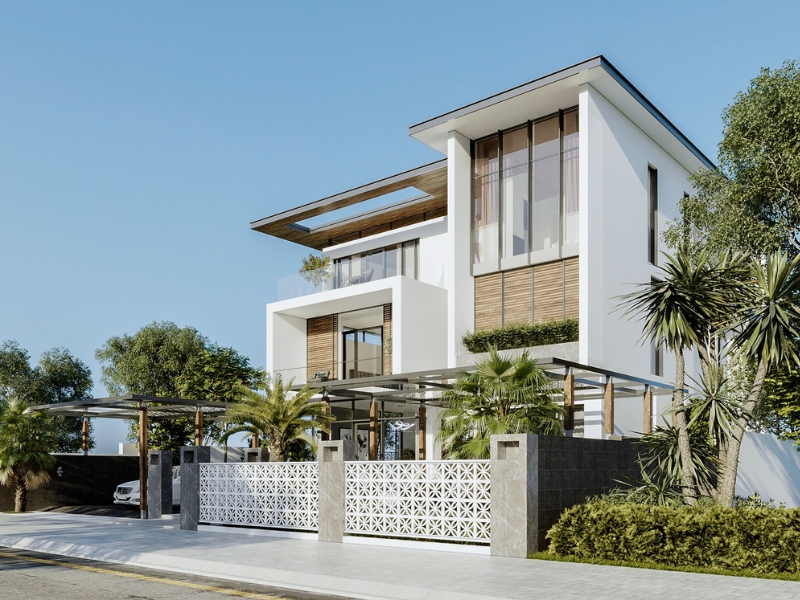 Màu sơn mặt tiền cần được phối hợp đồng bộ với màu sắc của cổng