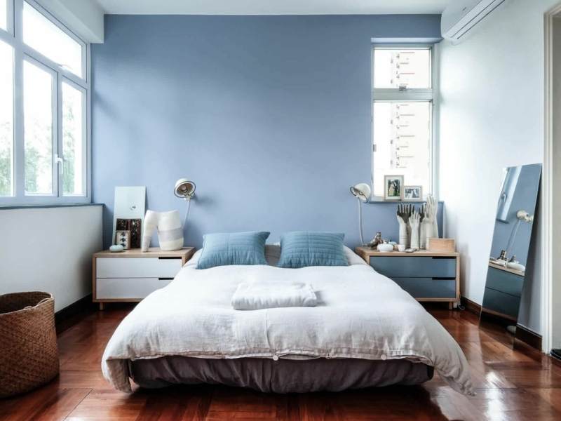 Phòng ngủ nhỏ trở nên thoáng đãng hơn rất nhiều với tông màu xanh biển nhạt Phòng ngủ nhỏ trở nên thoáng đãng hơn rất nhiều với tông màu xanh biển nhạt