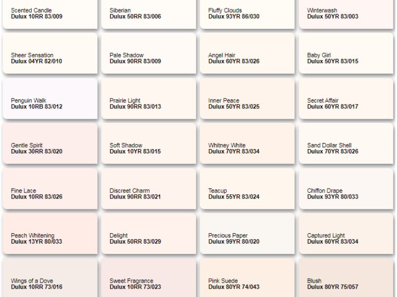 Tổng hợp mã màu sơn Dulux trắng kem ánh hồng