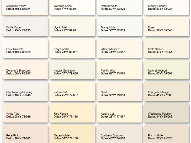 Tổng hợp mã màu sơn Dulux trắng kem ánh vàng