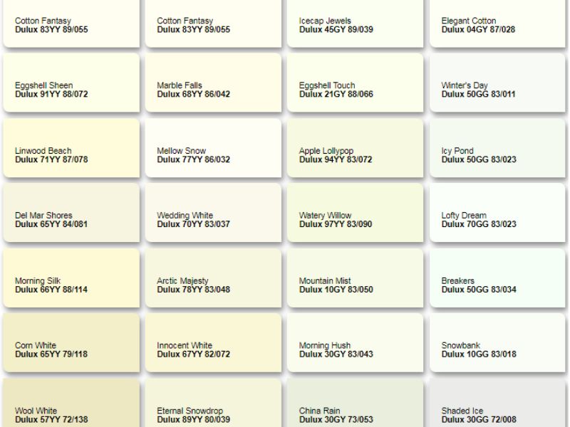 Tổng hợp mã màu sơn Dulux trắng kem ánh xanh