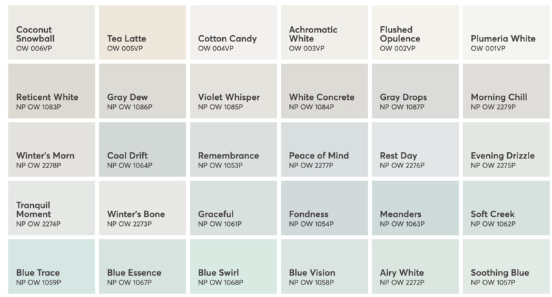 Các mã màu trắng Nippon có độ bền cao và sắc trắng dịu nhẹ, tinh tế