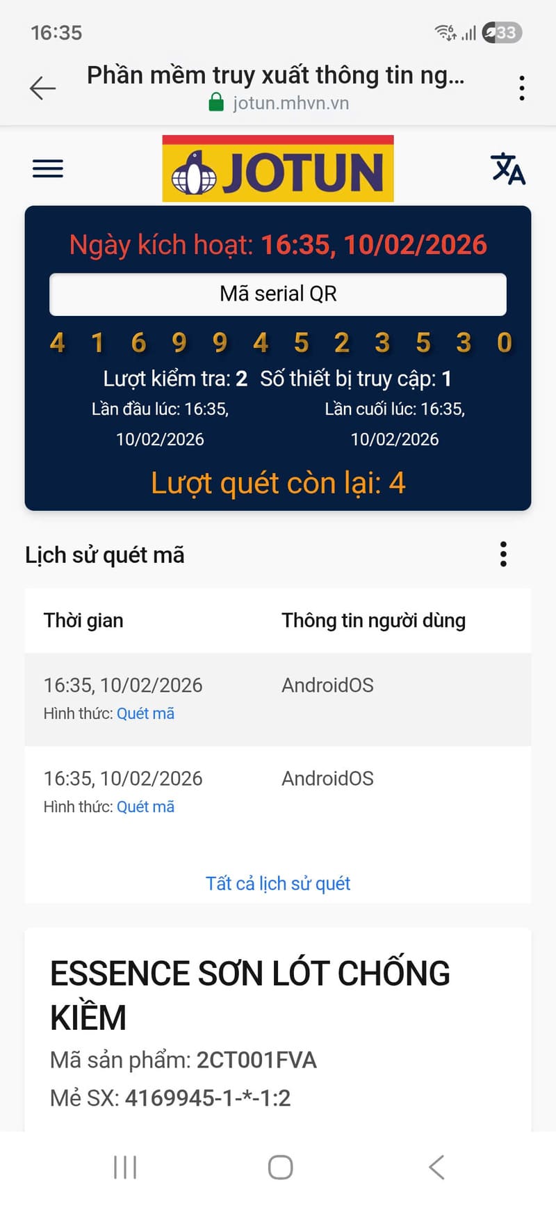 Kiểm tra mã QR trên thùng sơn giúp đảm bảo bạn mua đúng hàng chính hãng