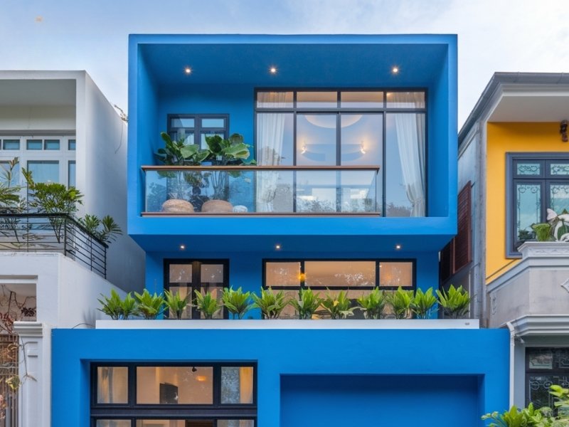 Màu xanh nước biển mang lại cảm giác tươi mát cho những ngôi nhà ống hiện đại ngày nay Màu xanh nước biển mang lại cảm giác tươi mát cho những ngôi nhà ống hiện đại ngày nay