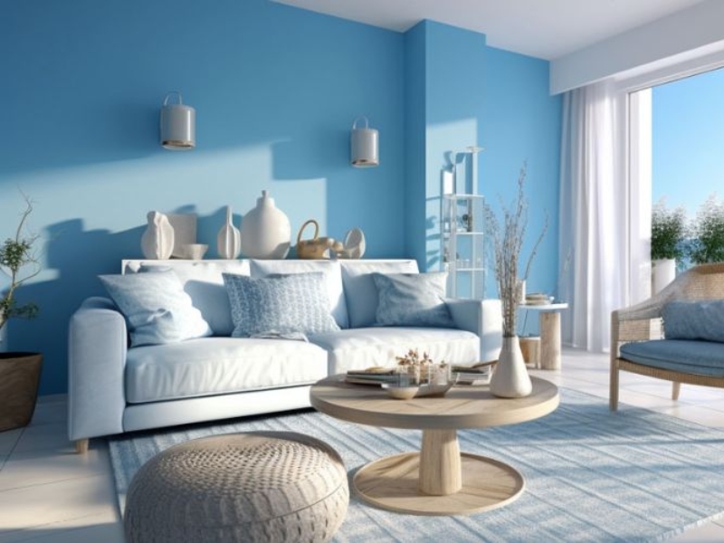 Màu xanh biển mang hơi thở của đại dương vào ngay trong không gian sống hiện đại