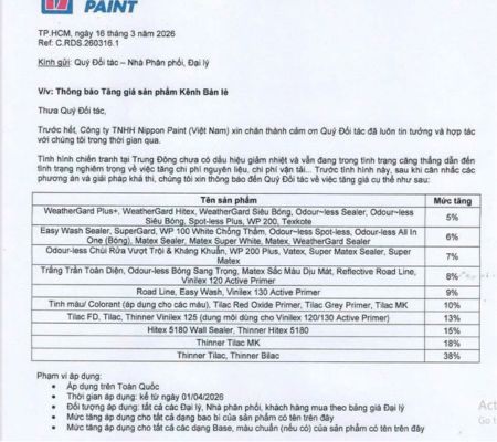 Thông báo điều chỉnh giá sơn Nippon từ tháng 4/2026