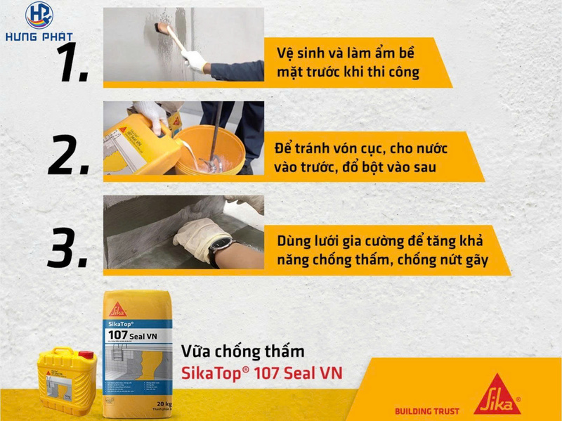 Hướng dẫn thi công vữa chống thấm SikaTop-107 Seal VN Hướng dẫn thi công vữa chống thấm SikaTop-107 Seal VN