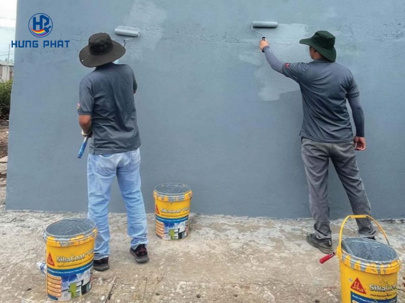 Thi công màng chống thấm SikaCoat Plus trên bề mặt tường Thi công màng chống thấm SikaCoat Plus trên bề mặt tường